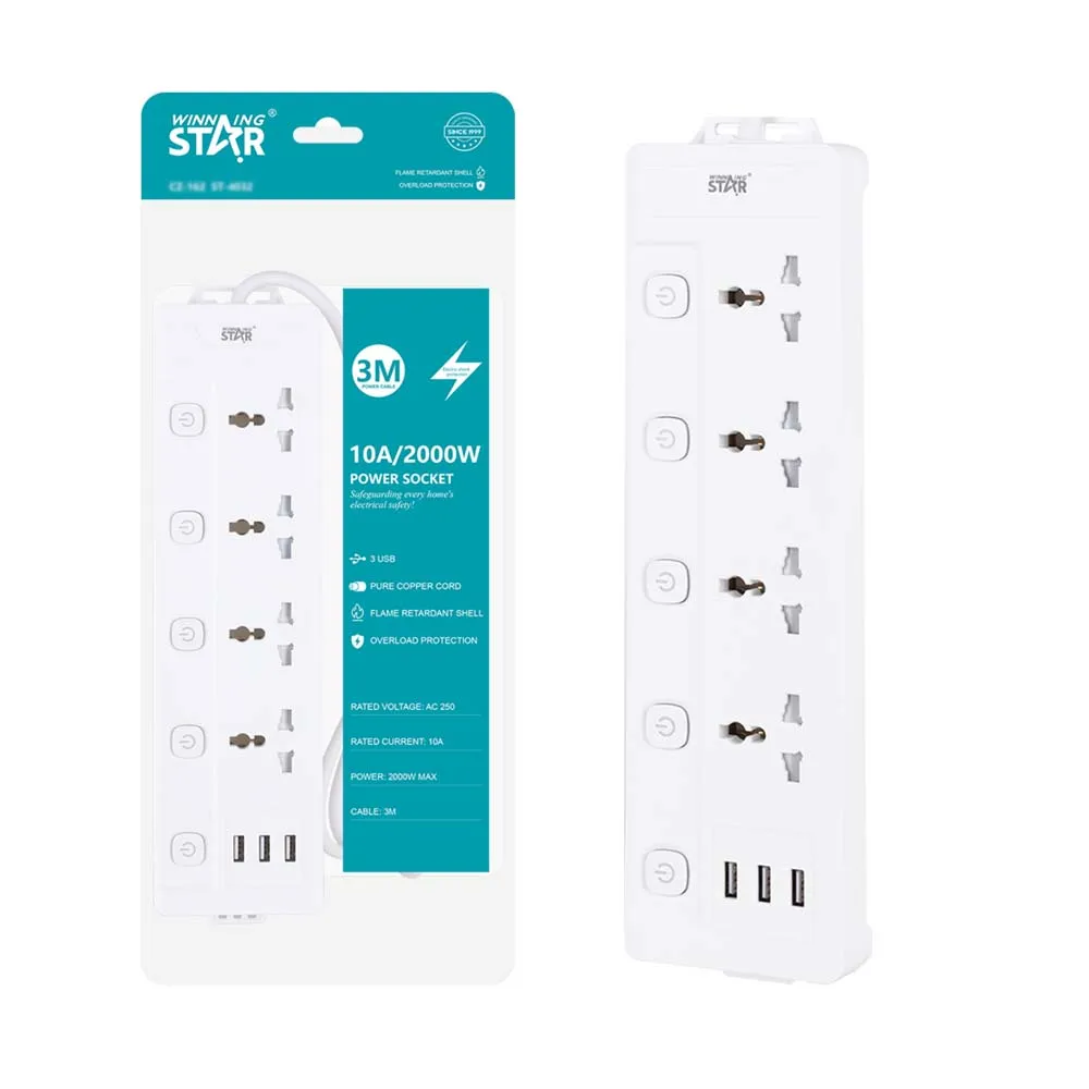 وصلة كهرباء 4 عيون 3 USB
